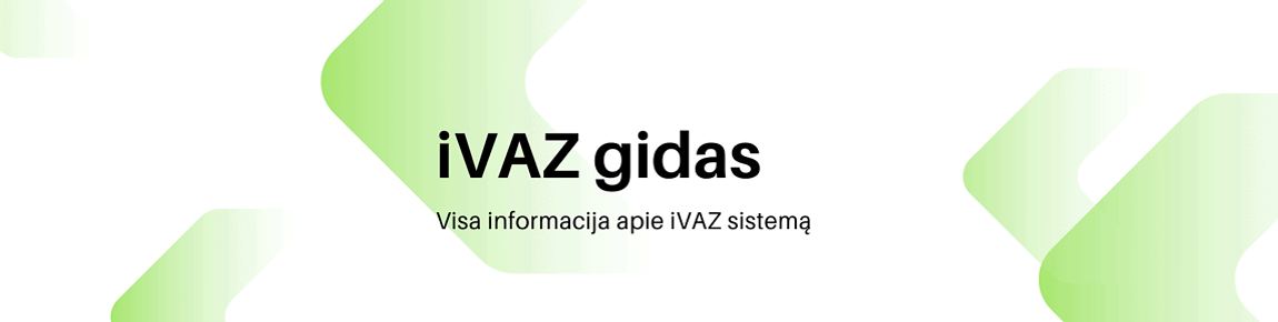 Baltas fonas su silpnai žaliomis abstrakčiomis formomis. Tekstas „iVAZ gidas“ centre yra paryškintomis juodomis raidėmis, o po juo mažesniu juodu tekstu „Visa informacija apie iVAZ sistemą“.