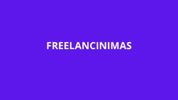 Baltas tekstas su užrašu „FREELANCINIMAS“ vientisame violetiniame fone.