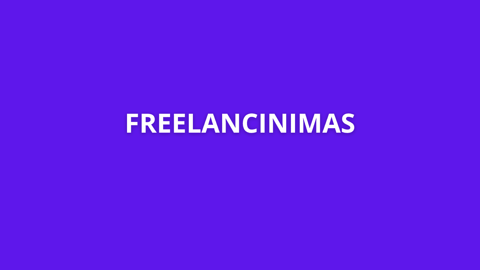 Baltas tekstas su užrašu „FREELANCINIMAS“ vientisame violetiniame fone.