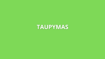 Baltas tekstas „TAUPYMAS“ centre ant vientisos šviesiai žalios spalvos fono.