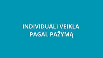 Nuotraukoje baltas tekstas žalsvai melsvame fone su užrašu „INDIVIDUALI VEIKLA PAGAL PAŽYMĄ.