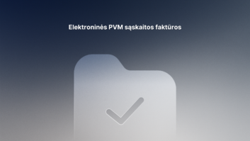 Po tekstu "Elektroninės PVM sąskaitos faktūros" tamsiame gradiento fone rodoma pilka aplanko piktograma su žymekliu.