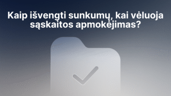 Aplanko piktograma su žymekliu gradiento fone. Viršuje lietuviškas tekstas: "Kaip išvengti sunkumų, kai vėluoja sąskaitos apmokėjimas?. | Sąskaita123 Aplanko piktograma su žymekliu gradiento fone. Viršuje lietuviškas tekstas: "Kaip išvengti sunkumų, kai vėluoja sąskaitos apmokėjimas?.