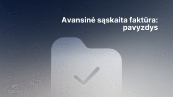 Gradientinis fonas su didele aplanko piktograma ir žymekliu. Viršuje baltas tekstas lietuvių kalba: "Avansinė sąskaita faktūra: pavyzdys.