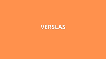Žodis „VERSLAS“ paryškintomis baltomis didžiosiomis raidėmis parašytas oranžiniame fone.