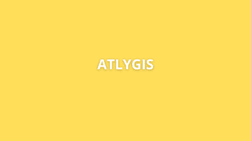 Žodis "ATLYGIS" paryškintomis baltomis didžiosiomis raidėmis yra centre vientisame geltoname fone.