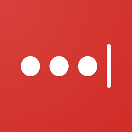 Raudonas kvadratinis fonas su trimis baltais užpildytais apskritimais ir vertikalia balta juosta, primenančia "LastPass" logotipą.