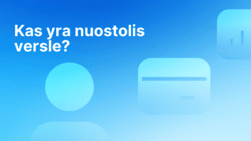 Baltas tekstas lietuvių kalba "Kas yra nuostolis versle?" mėlyname gradientiniame fone su abstrakčiomis šviesiai mėlynomis figūromis, įskaitant apskritimą ir suapvalintus stačiakampius. | Sąskaita123 Baltas tekstas lietuvių kalba "Kas yra nuostolis versle?" mėlyname gradientiniame fone su abstrakčiomis šviesiai mėlynomis figūromis, įskaitant apskritimą ir suapvalintus stačiakampius.