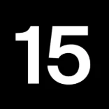 Skaičius 15, parašytas baltu šriftu ant juodo fono.