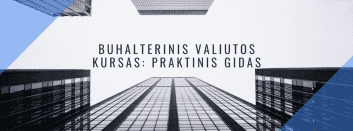 Dangoraižiai žiūrint iš apačios su mėlyna geometrine perdanga šonuose. Lietuviškame tekste rašoma: „BUHALTERINIS VALIUTOS KURSAS: PRAKTINIS GIDAS“, o tai reiškia „Valiutos apskaitos kursas: praktinis vadovas.
