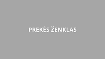 Pilkas fonas su tekstu "PREKĖS ŽENKLAS" baltomis didžiosiomis raidėmis centre.