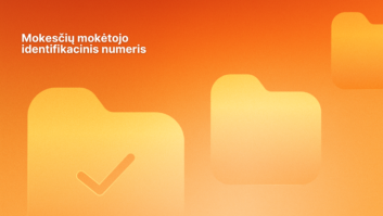 Oranžinis gradientinis fonas su trimis aplanko piktogramomis, kurių vienoje yra žymeklis. Kairėje pusėje yra lietuviškas tekstas: "Mokesčių mokėtojo identifikacinis numeris", t. y. "Mokesčių mokėtojo identifikacinis numeris.