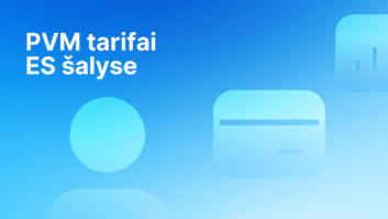 Baltas tekstas mėlyname gradiento fone "PVM tarifai ES šalyse" šalia abstrakčių mėlynų piktogramų, įskaitant apskritimą ir suapvalintą stačiakampį, lengvo, modernaus dizaino. | Sąskaita123 Baltas tekstas mėlyname gradiento fone "PVM tarifai ES šalyse" šalia abstrakčių mėlynų piktogramų, įskaitant apskritimą ir suapvalintą stačiakampį, lengvo, modernaus dizaino.