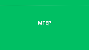 Baltas tekstas „MTEP“ didžiosiomis raidėmis, centre vientisame ryškiai žaliame fone.