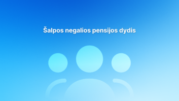 Baltas lietuviškas tekstas "Šalpos negalios pensijos dydis" gradientiniame mėlyname fone su trimis abstrakčiomis apskritomis figūromis, primenančiomis supaprastintas žmonių figūras.