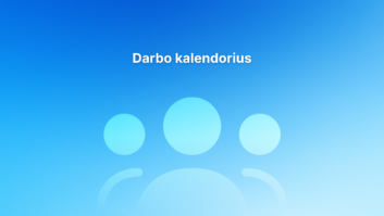 Mėlynas gradiento fonas su didele paprasta trijų žmonių piktograma ir baltu tekstu "Darbo kalendorius" centre.