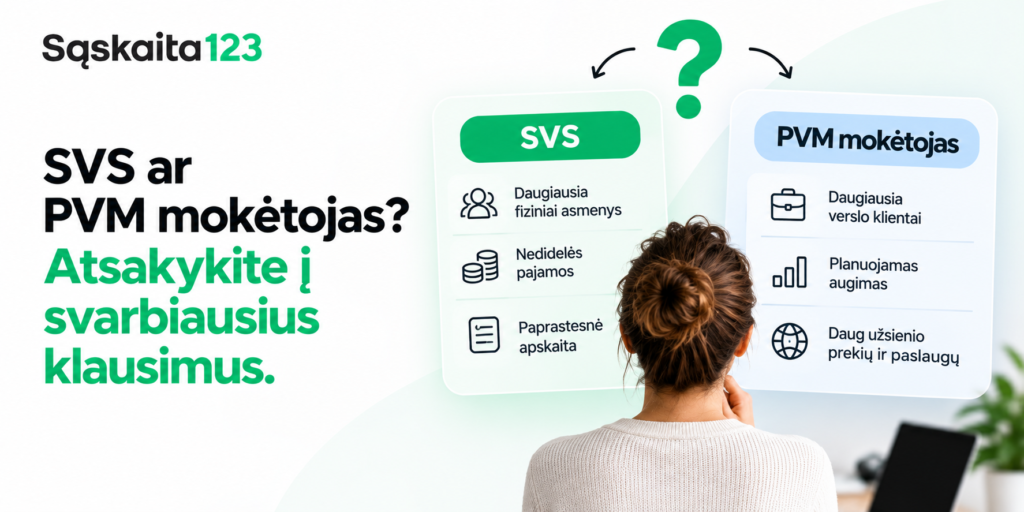 Moteris žiūri į dvi palyginimo lenteles, pavadintas &bdquo;SVS&ldquo; ir &bdquo;PVM mokėtojas&ldquo;, ir svarsto mokesčių galimybes. Tekste i&scaron;skiriamos pagrindinės savybės ir skirtumai, ypatingą dėmesį skiriant atsakymams į svarbius klausimus.
